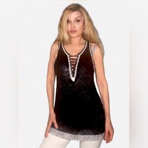 Long Black/Grey/White Lace-Up Tank M